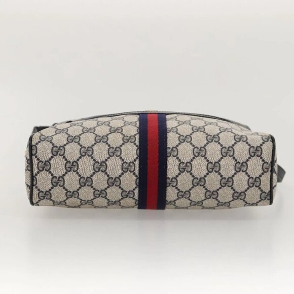 GUCCI GG Supreme Sherry Line Bag PVC Navy Gold Red 42 01 4071 Auth KD539 - Picture 6 of 14